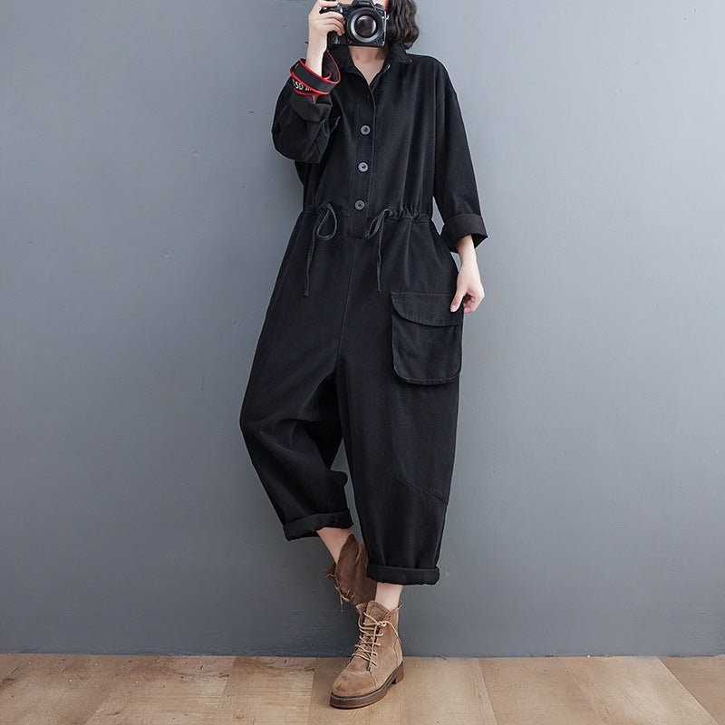 Kvinders Jumpsuit Retro Kunst Og Alsidig Plus Size Løse Bukser I Ét Stykke Efterår Nye Casual Bukser