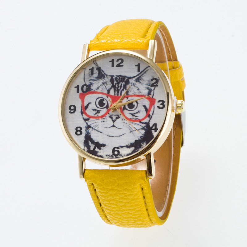 Framed big cat face pattern dial watch