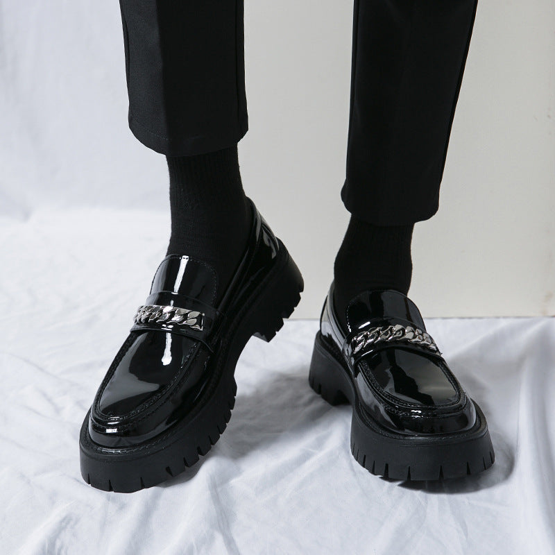 Tyksålet øget lak glansfuld casual tyk hæl-loafers