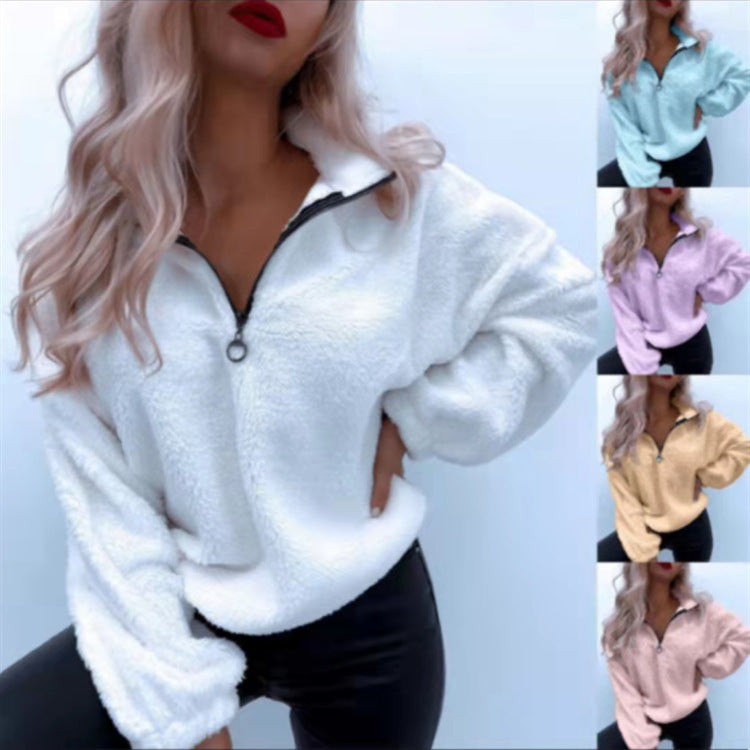 Women's Long-sleeved Lapel Flannel Sweater