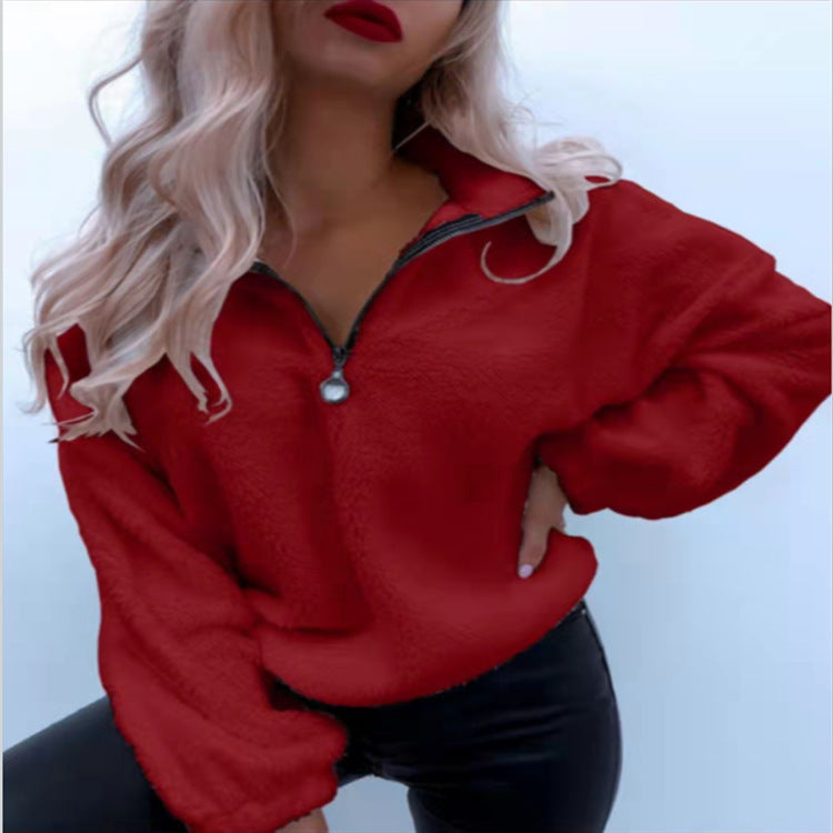 Women's Long-sleeved Lapel Flannel Sweater