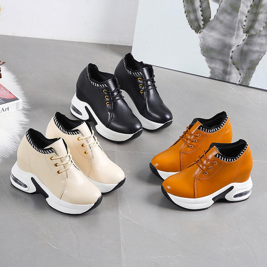 Inner-increasing Women's Thick-soled And Thin Leather Sneakers