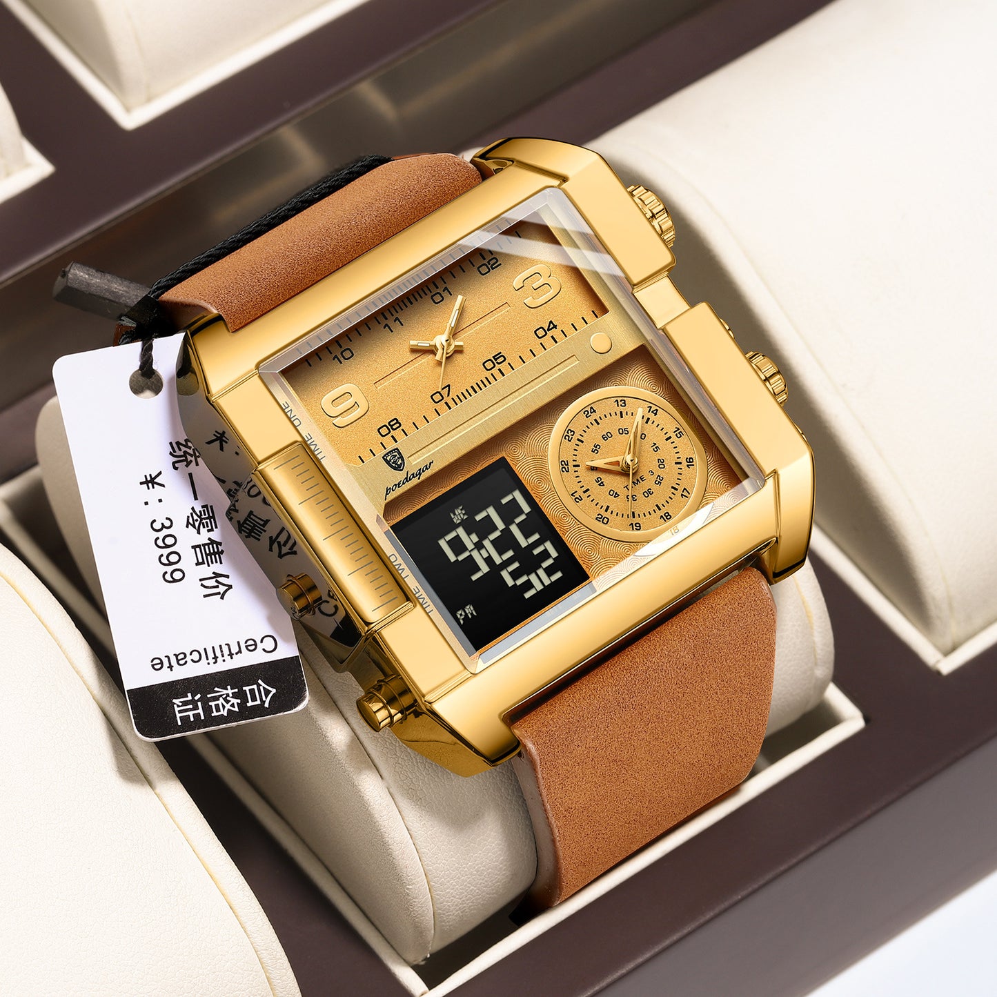 Herre Mode Dobbelt Display Elektronisk Quartz Ur