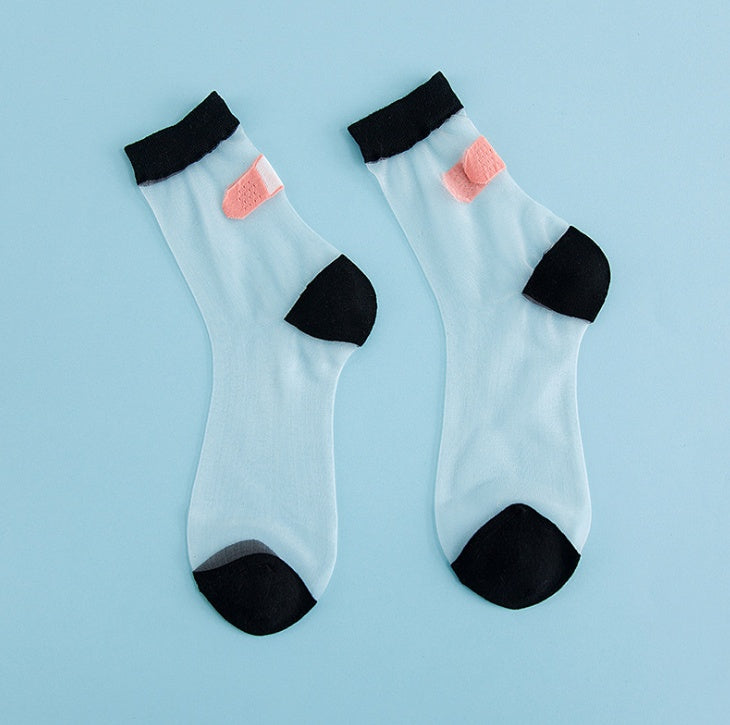 Japanese personality creative heel band-aid fun cotton socks stitching glass socks