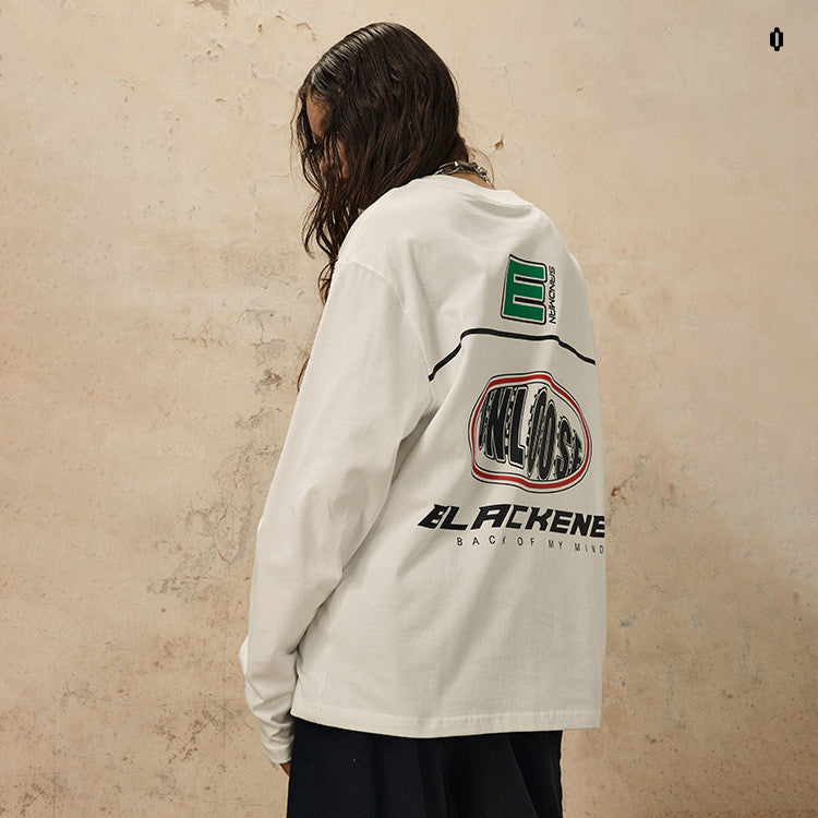 Locomotive Style Printed Loose Round Neck Long Sleeve Sweater