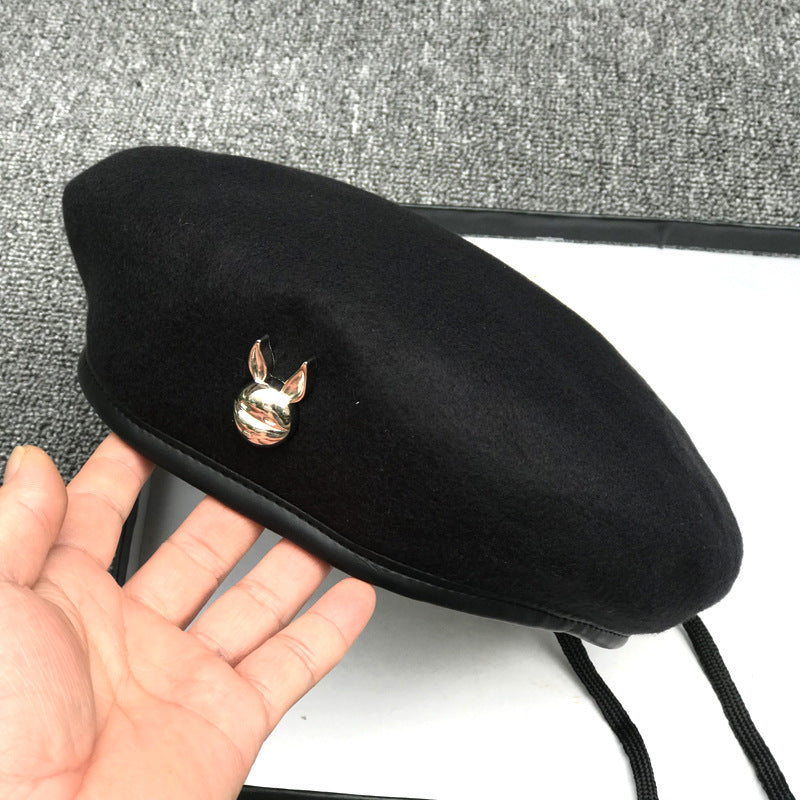 Bunny Beret Wool Japanese Style All-matching British Hat