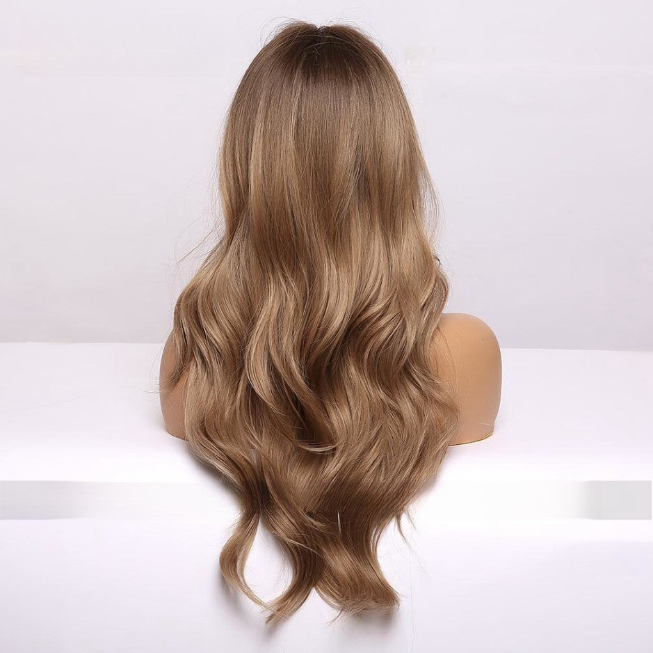 Women's Black Brown Bangs Long Curly Wig