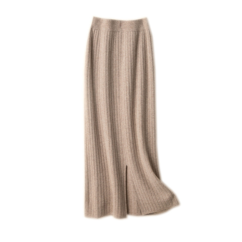 Pure Wool Skirt Women's Mid-length High Waist Slim Fit