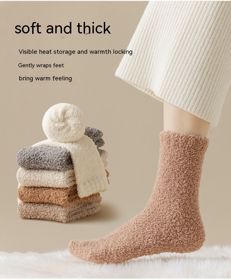Coral Velvet Solid Color Schoolgirl Socks