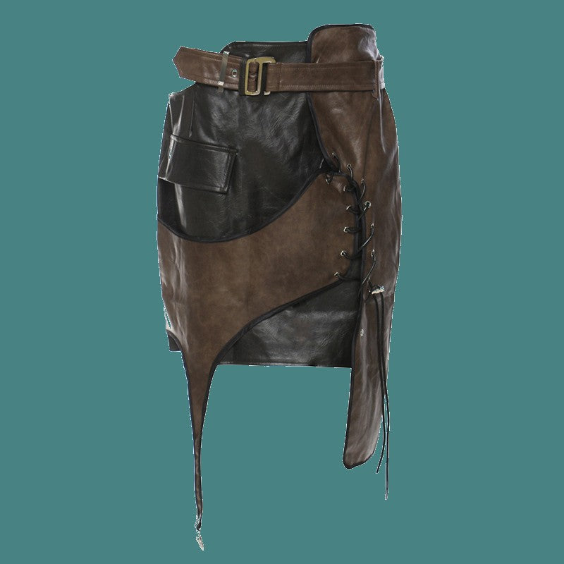Leather Coat With Rope Suit Skirt