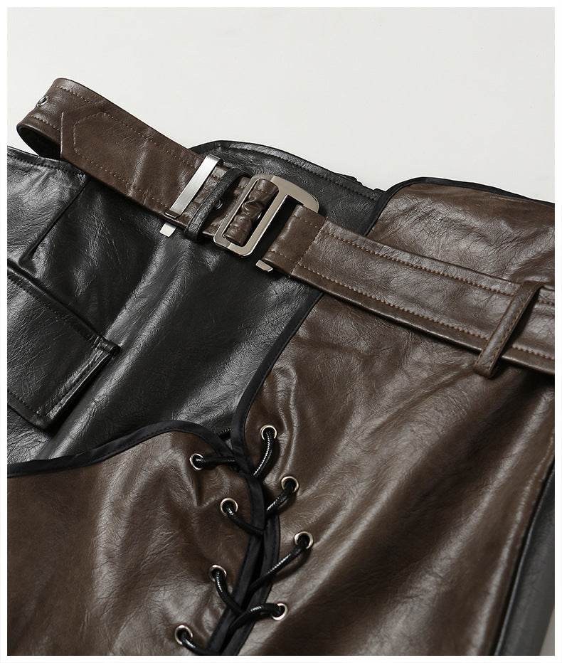 Leather Coat With Rope Suit Skirt