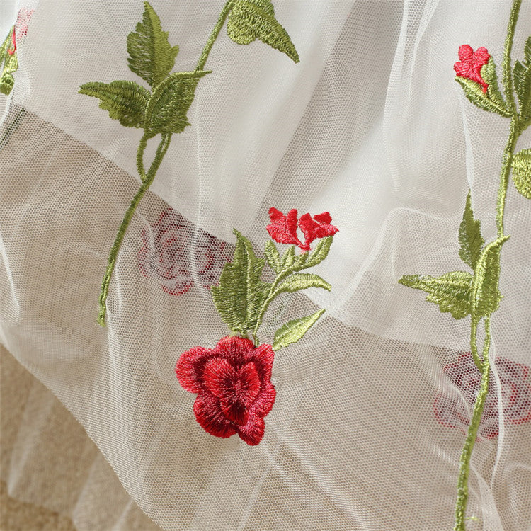 Embroidered Floral Pleated Mesh Skirt Mid Length