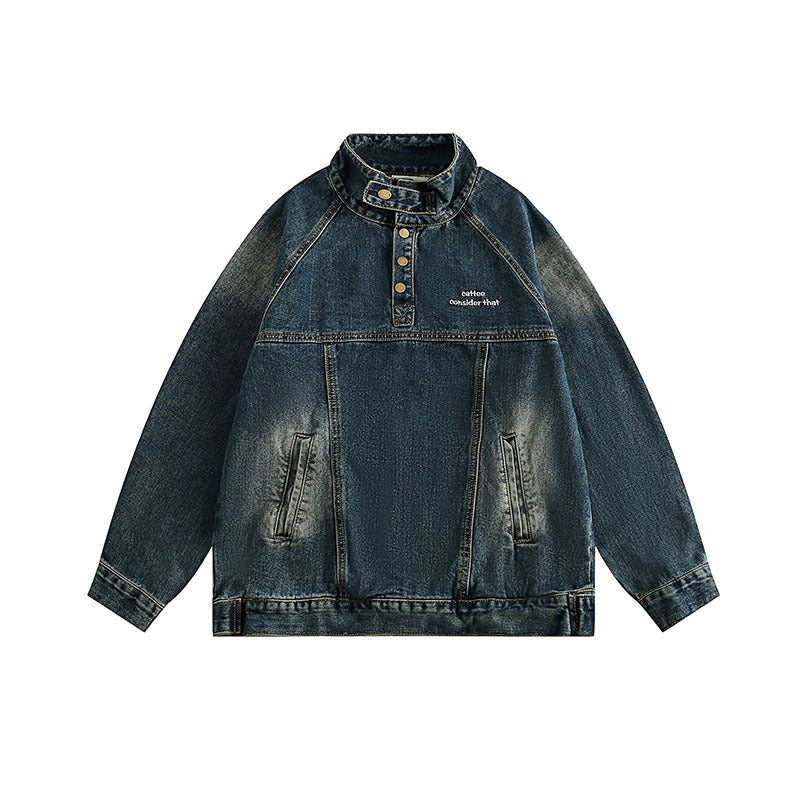 American High Street Retro Heavy Industry Washed Denim Jacket Men And Women Street Pullover Top