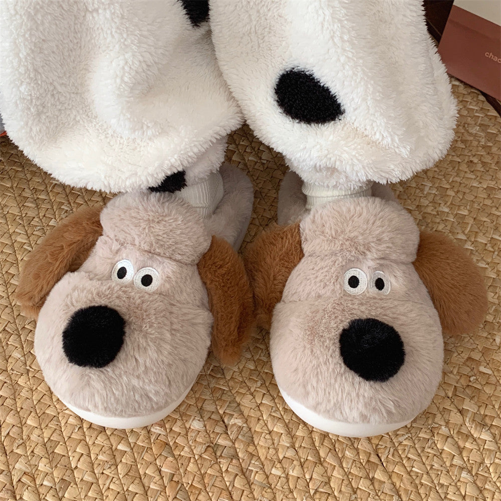 Dog Plush Toe Cap Cotton Slippers Female