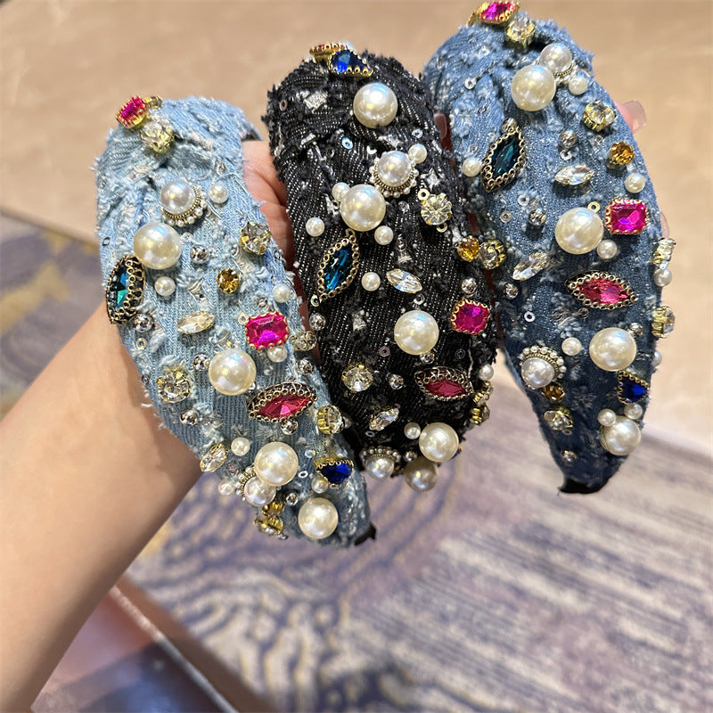 Denim Beaded Rhinestone Baroque Robbery Special-interest Design Hairpin