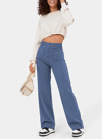 New Fall Women's Clothing High Waist Pocket Wide Leg Button Casual Baggy Straight Trousers Trousers