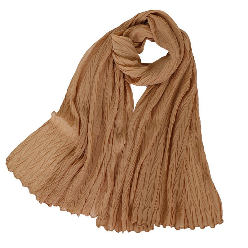 Fashion leaf crumpled solid color female headscarf