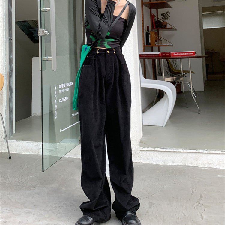 Women's Fashion High Waist Straight Drooping Loose-fitting Slimming Pants