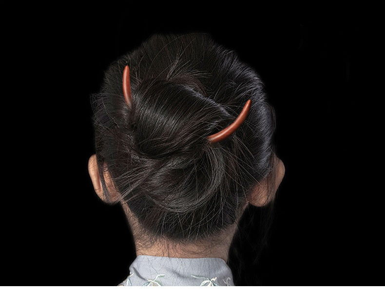 Retro Style Hairpin Peach Wood Updo Minimalistic Headdress Hair Semicircle