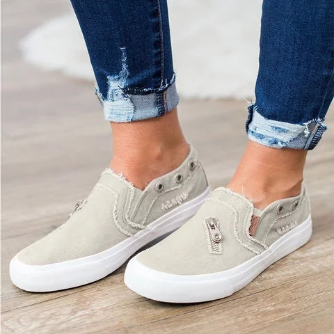Women's canvas denim zipper one pedal