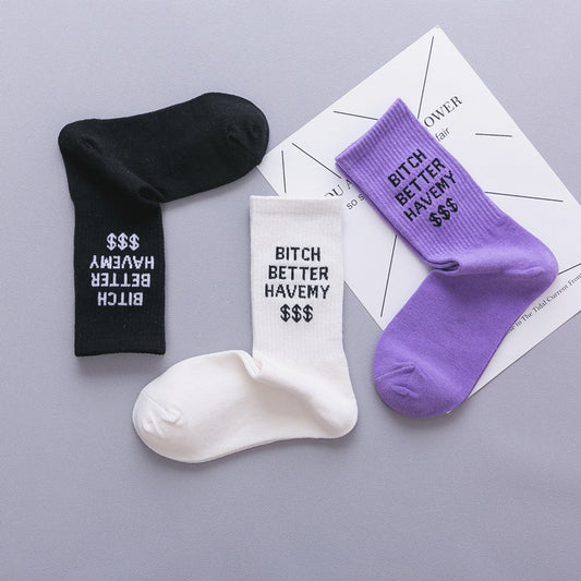 Personality English alphabet couple socks cotton