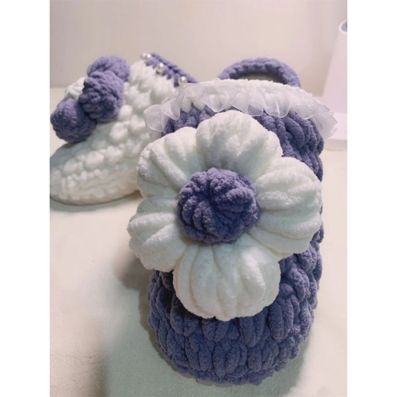 Handmade Hook Shoes New Puff Pattern Woven Slippers Material Package