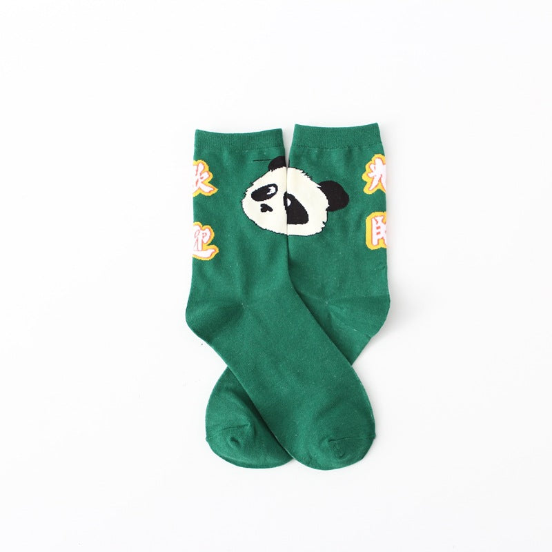 Cute Giant Panda All Cotton Mid-calf Length Combed Cotton High Tube Students' Socks