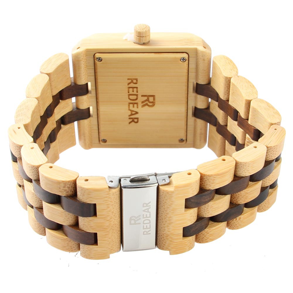Square men's wooden watch