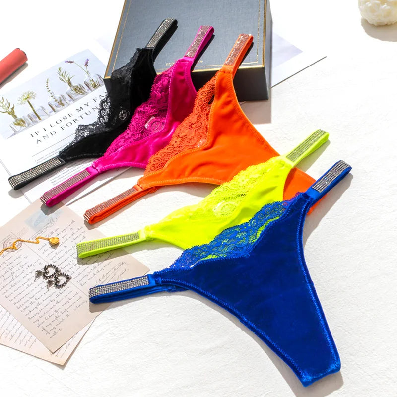 T-back Velvet Stitching Lace Sexy Fashion Comfortable Breathable Women's Underwear