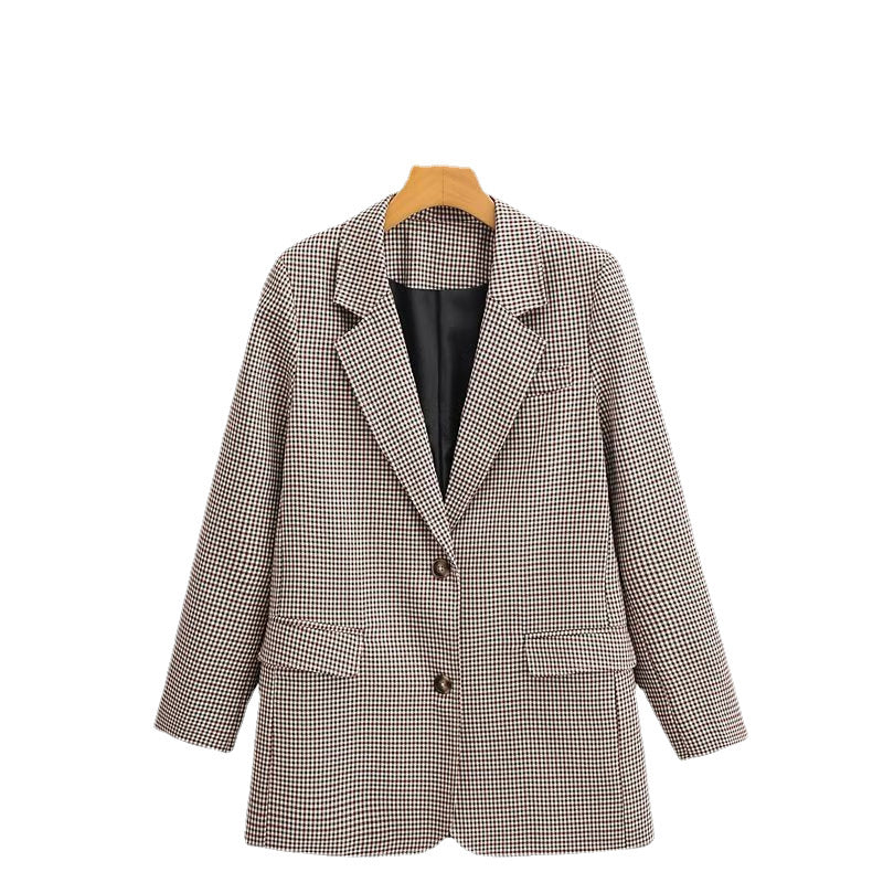 Suit Collar Plaid Casual Long Sleeve Coat