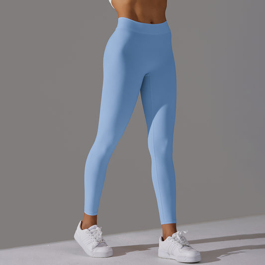 Brushed V Waist Pleated Solid Color Yoga Pants