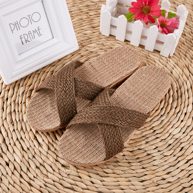 Linen Slippers Men's Couple Leisure Indoor Floor Sandals Home Ladies Plus Size Slippers