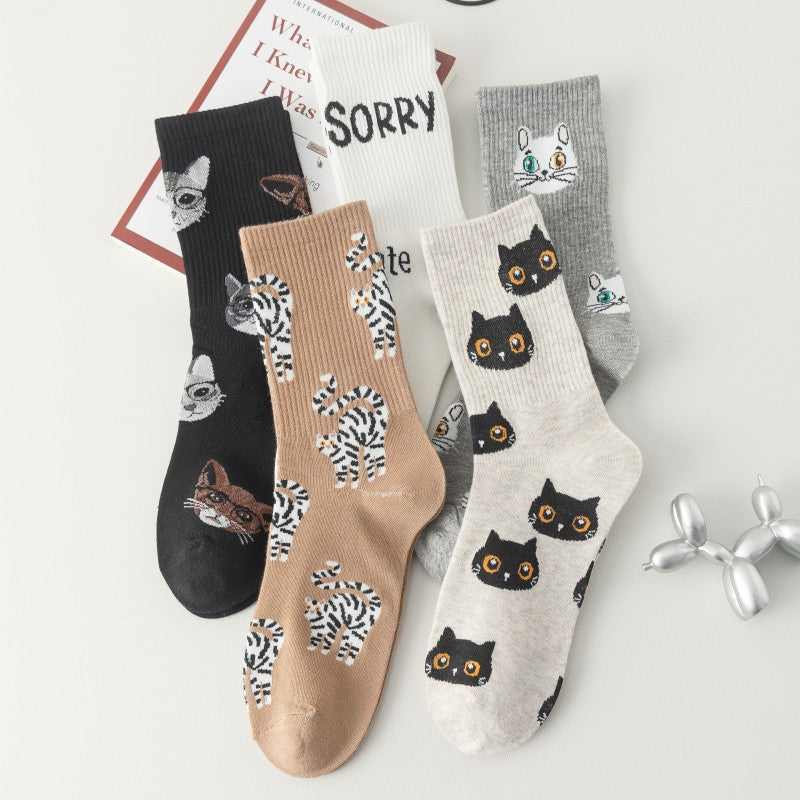 College Style White Cartoon Kitten All-match Fashion