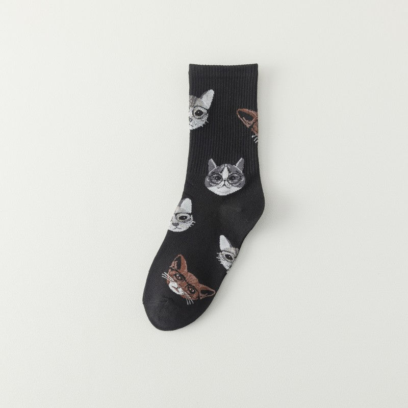 College Style White Cartoon Kitten All-match Fashion