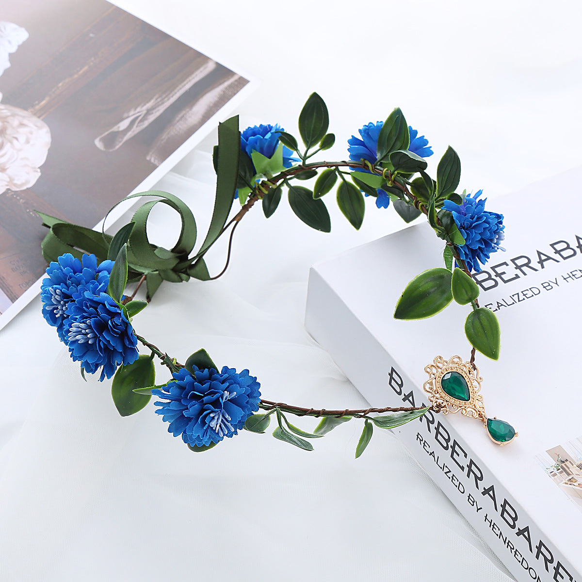 Artificial Flower Handmade Mori Style Green Leaf Female Hair Hoop