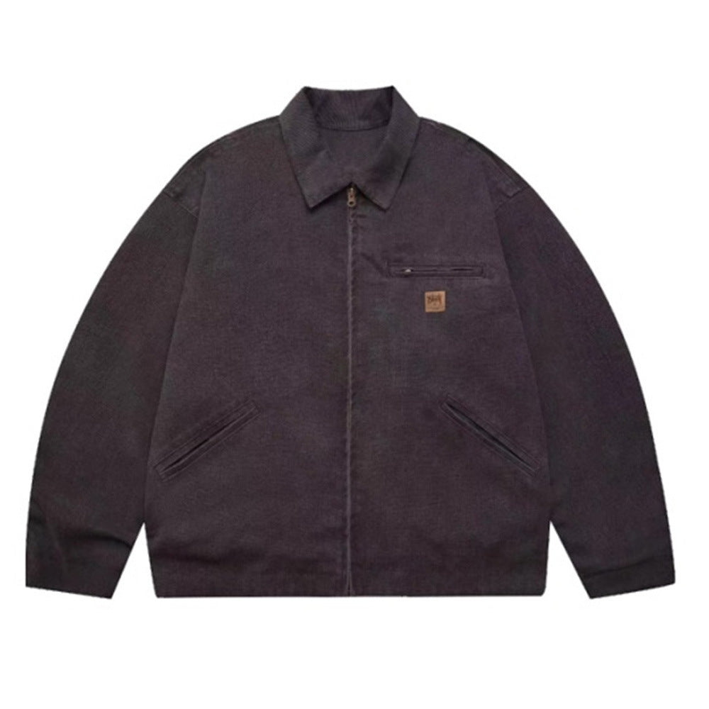 American Retro Casual Work Jacket Men's Lapel Zippered
