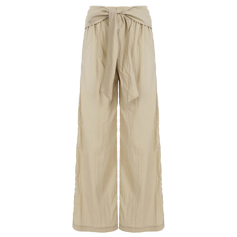 Womens Casual Minimalist High-Waisted Drapey Straight-Leg Pants