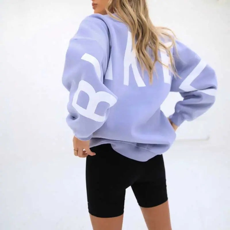Moderigtig printet tyk langærmet løs sweatshirt
