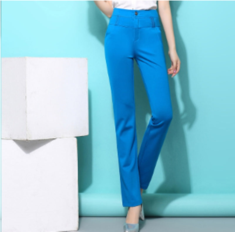 High Waist Stretch Straight-leg Pants Trousers