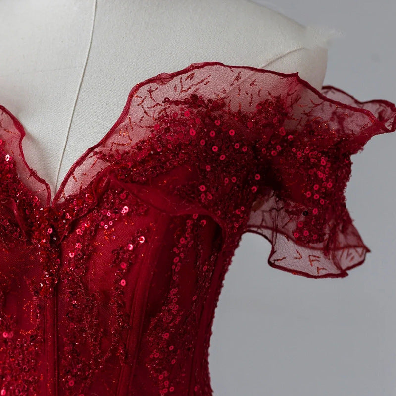 Off-shoulder Red Evening Dress For Women