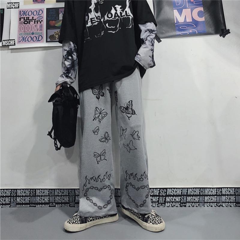 Retro Butterfly Print Wide Leg High Waist Women's Casual Pants