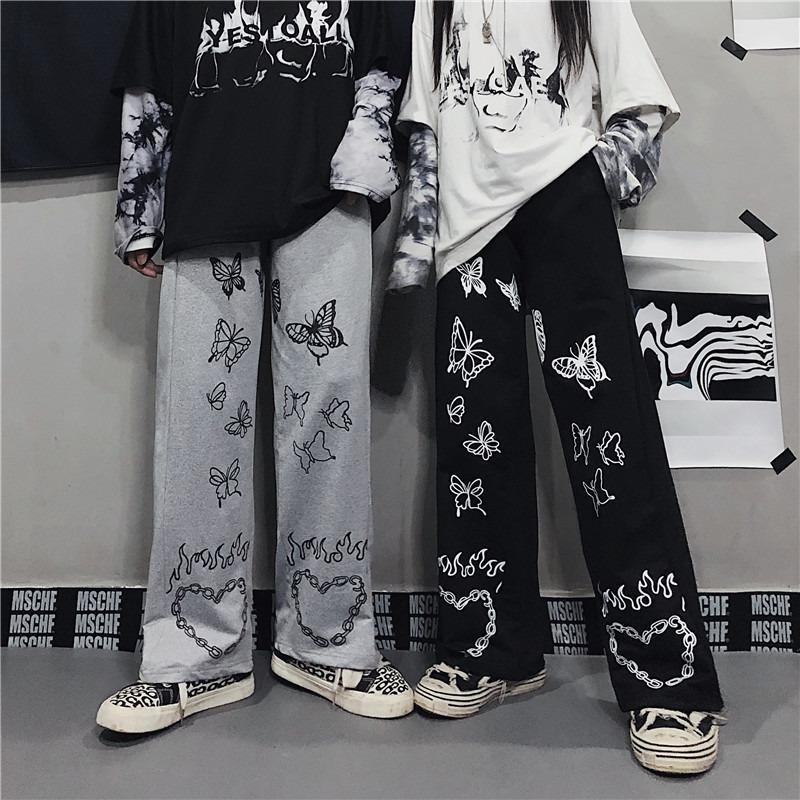 Retro Butterfly Print Wide Leg High Waist Women's Casual Pants