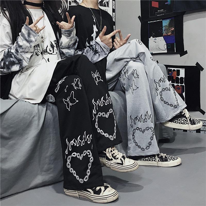 Retro Butterfly Print Wide Leg High Waist Women's Casual Pants