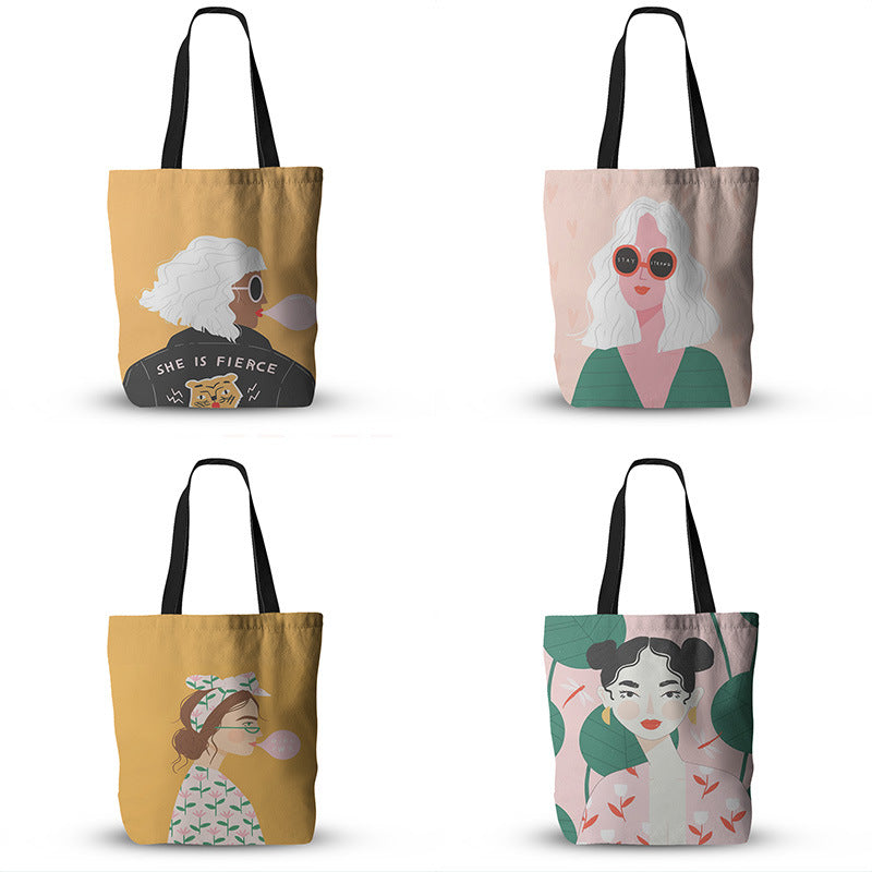 New oil painting girl canvas bag