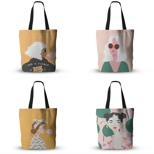 New oil painting girl canvas bag