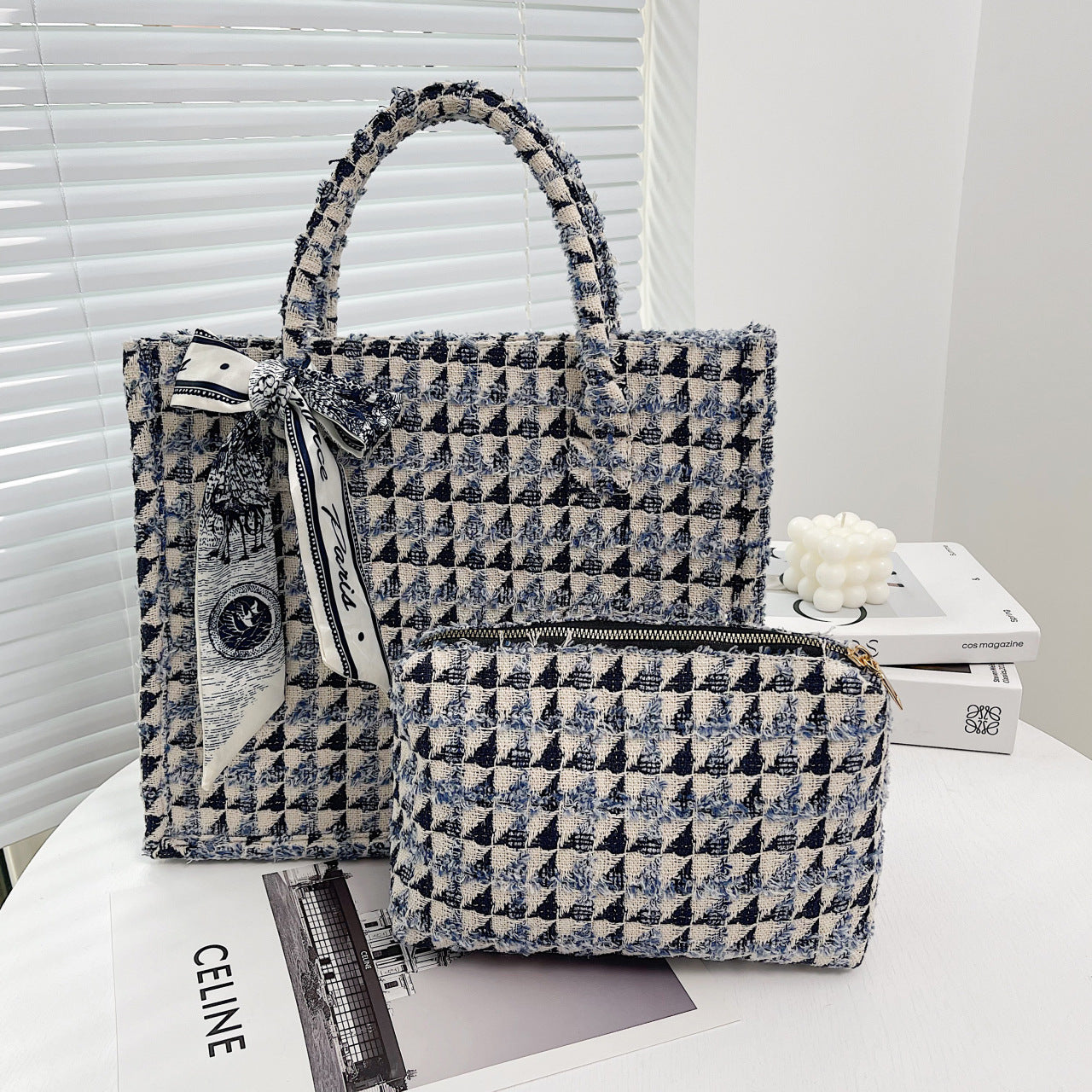 Textured Plaid Commuter Canvas Large Capacity Tote