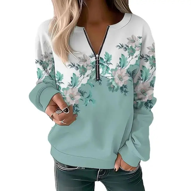 Women's Sweatshirt Zipper Pullover Casual Printed Sweater