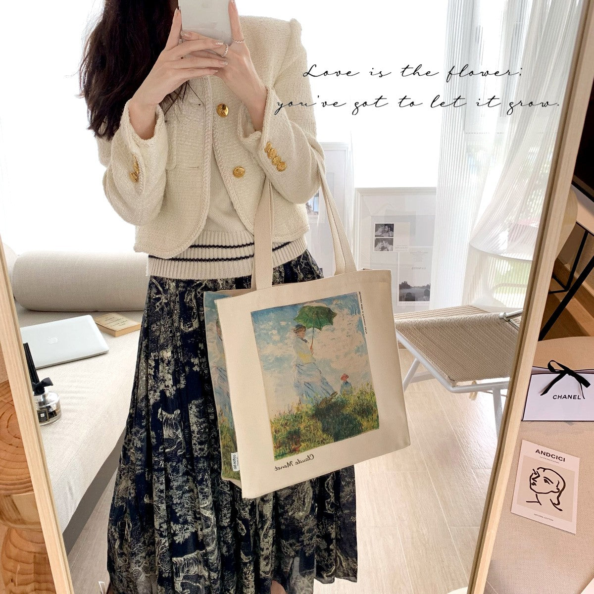 Oil Painting Zip Canvas Shoulder Bag