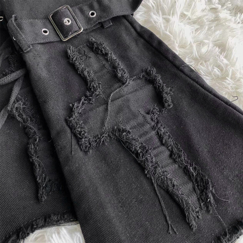 Star Embroidery Tie-neck Denim Retro Slightly Flared Women's Pile Tube Socks Leg Warmer