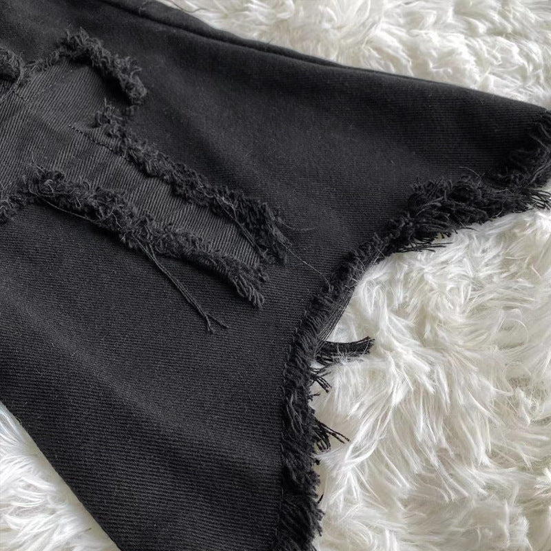 Star Embroidery Tie-neck Denim Retro Slightly Flared Women's Pile Tube Socks Leg Warmer